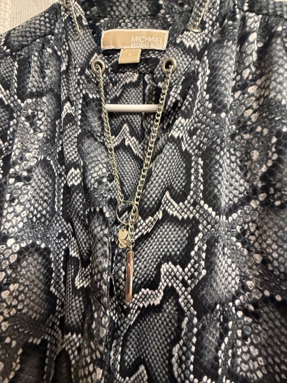 Michael Kors Snakeskin Print Long-Sleeve Blouse